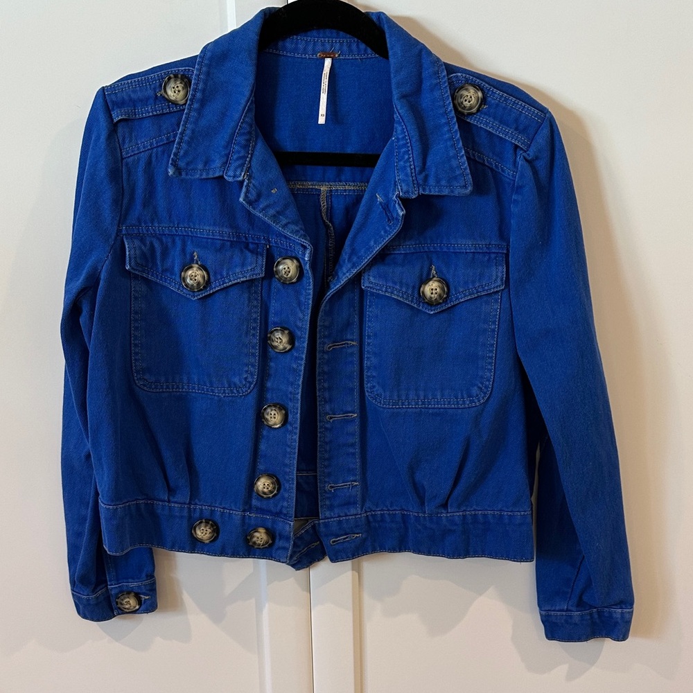 Free People Bright Blue Denim Jacket